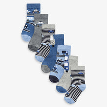 Load image into Gallery viewer, 7 Pack Blue Stripes Transport Cotton Rich Socks (Younger Boys)