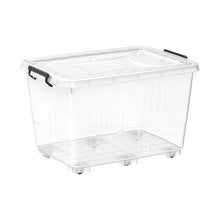 Load image into Gallery viewer, COSMOPLAST 82L Clear Plastic Storage Box with Wheels & Lockable Lid