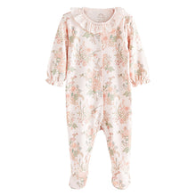 Load image into Gallery viewer, Pale Pink Bunny Floral Baby Sleepsuits 3 Pack (0mth-18mths)