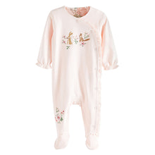 Load image into Gallery viewer, Pale Pink Bunny Floral Baby Sleepsuits 3 Pack (0mth-18mths)