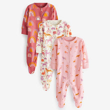 Load image into Gallery viewer, Pink / White Unicorn Baby Sleepsuits 3 Pack (0mth-18mths)