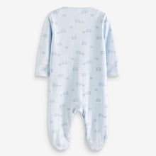 Load image into Gallery viewer, Pale Blue 4 Pack Elephant Baby Sleepsuits (0mth-18mths)
