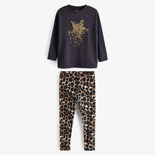Load image into Gallery viewer, Black/Gold Sequin Star Top And Leggings Set (3-12yrs)