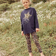 Load image into Gallery viewer, Black/Gold Sequin Star Top And Leggings Set (3-12yrs)