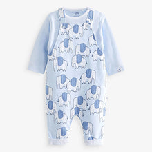 Load image into Gallery viewer, Blue 2 Piece Elephant Dungarees And Bodysuit Set (0mths-18mths)