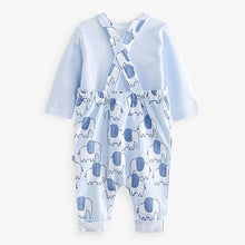 Load image into Gallery viewer, Blue 2 Piece Elephant Dungarees And Bodysuit Set (0mths-18mths)