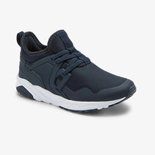 Load image into Gallery viewer, Navy Blue Mesh Elastic Lace Trainers (Older Boys)