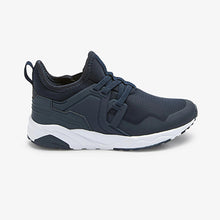 Load image into Gallery viewer, Navy Blue Mesh Elastic Lace Trainers (Older Boys)