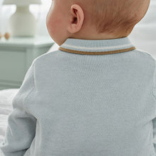 Load image into Gallery viewer, Blue Knitted Baby Romper (0mths-18mths)
