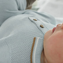 Load image into Gallery viewer, Blue Knitted Baby Romper (0mths-18mths)