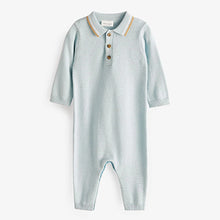 Load image into Gallery viewer, Blue Knitted Baby Romper (0mths-18mths)