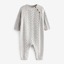 Load image into Gallery viewer, Grey Cable Knitted Baby Romper (0mths-18mths)