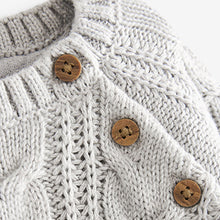 Load image into Gallery viewer, Grey Cable Knitted Baby Romper (0mths-18mths)