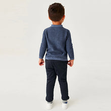 Load image into Gallery viewer, Navy Blue Long Sleeve Plain Polo Shirt (3mths-5yrs)
