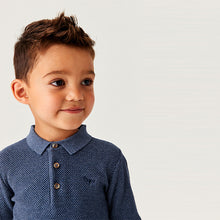 Load image into Gallery viewer, Navy Blue Long Sleeve Plain Polo Shirt (3mths-5yrs)