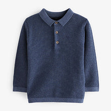 Load image into Gallery viewer, Navy Blue Long Sleeve Plain Polo Shirt (3mths-5yrs)