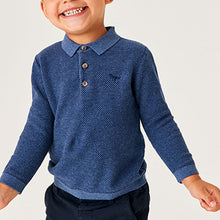Load image into Gallery viewer, Navy Blue Long Sleeve Plain Polo Shirt (3mths-5yrs)
