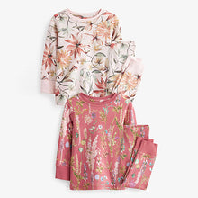 Load image into Gallery viewer, Pink /Cream Floral Purple Floral Bear 2 Pack Pyjamas (12mths-8yrs)