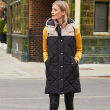 Load image into Gallery viewer, Black and Neutral Mink Mid Length Hooded Quilted Gilet
