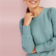 Load image into Gallery viewer, Mint Green Cosy Sequin Puff Sleeve Jumper