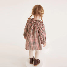 Load image into Gallery viewer, Soft Brown Check Ruffle Collar Check Dress (3mths-6yrs)