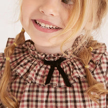 Load image into Gallery viewer, Soft Brown Check Ruffle Collar Check Dress (3mths-6yrs)