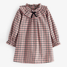 Load image into Gallery viewer, Soft Brown Check Ruffle Collar Check Dress (3mths-6yrs)