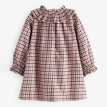 Load image into Gallery viewer, Soft Brown Check Ruffle Collar Check Dress (3mths-6yrs)