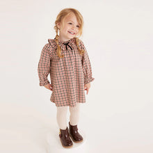 Load image into Gallery viewer, Soft Brown Check Ruffle Collar Check Dress (3mths-6yrs)