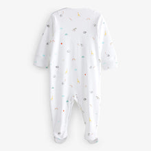 Load image into Gallery viewer, White 4 Pack Baby Printed Sleepsuits (0mth-12mths)