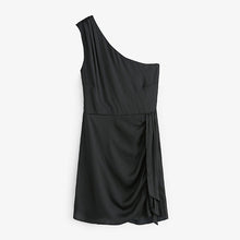 Load image into Gallery viewer, Black Satin One Shoulder Mini Dress