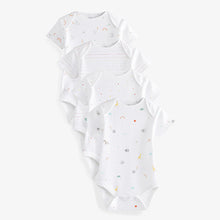Load image into Gallery viewer, White Animal 4 Pack Baby Printed Short Sleeve Bodysuits (0mth-18mths)
