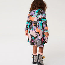 Load image into Gallery viewer, Charcoal Grey Shapes Long Sleeve Relaxed Fit Cotton Dress (3mths-6yrs)