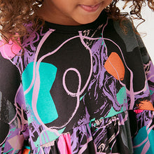 Load image into Gallery viewer, Charcoal Grey Shapes Long Sleeve Relaxed Fit Cotton Dress (3mths-6yrs)