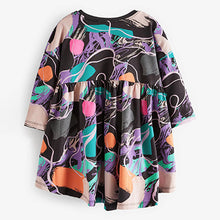 Load image into Gallery viewer, Charcoal Grey Shapes Long Sleeve Relaxed Fit Cotton Dress (3mths-6yrs)