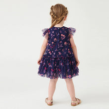 Load image into Gallery viewer, Navy Blue/Pink Sequin Embellished Mesh Party Dress (3mths-6yrs)