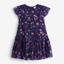 Load image into Gallery viewer, Navy Blue/Pink Sequin Embellished Mesh Party Dress (3mths-6yrs)