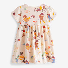 Load image into Gallery viewer, Cream Girl Character Short Sleeve Jersey Dress (3mths-6yrs)