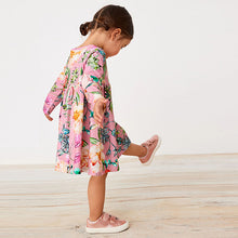 Load image into Gallery viewer, Pink Floral Long Sleeve Jersey Dress (3mths-6yrs)