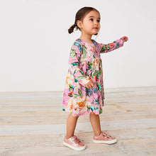 Load image into Gallery viewer, Pink Floral Long Sleeve Jersey Dress (3mths-6yrs)