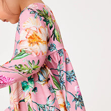 Load image into Gallery viewer, Pink Floral Long Sleeve Jersey Dress (3mths-6yrs)