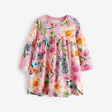 Load image into Gallery viewer, Pink Floral Long Sleeve Jersey Dress (3mths-6yrs)