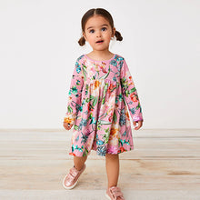 Load image into Gallery viewer, Pink Floral Long Sleeve Jersey Dress (3mths-6yrs)