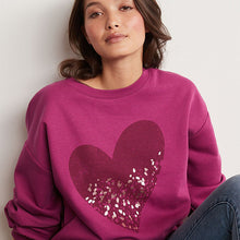 Load image into Gallery viewer, Berry Red Foil Sparkle Heart Graphic Sweatshirt