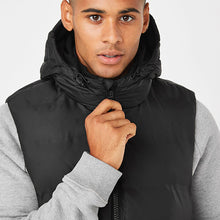 Load image into Gallery viewer, Black Shower Resistant Heatseal Hooded Gilet