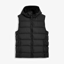 Load image into Gallery viewer, Black Shower Resistant Heatseal Hooded Gilet
