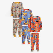 Load image into Gallery viewer, Orange/Khaki Green/Purple Digger 3 Pack Snuggle Pyjamas (12mths-6yrs)