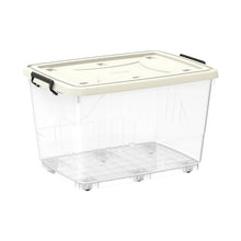 Load image into Gallery viewer, COSMOPLAST 82L Clear Plastic Storage Box with Wheels & Lockable Lid