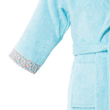 Load image into Gallery viewer, Peignoir enfant brodé chat et esprit liberty plumes Colorful lagon - Allsport