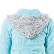 Load image into Gallery viewer, Peignoir enfant brodé chat et esprit liberty plumes Colorful lagon - Allsport